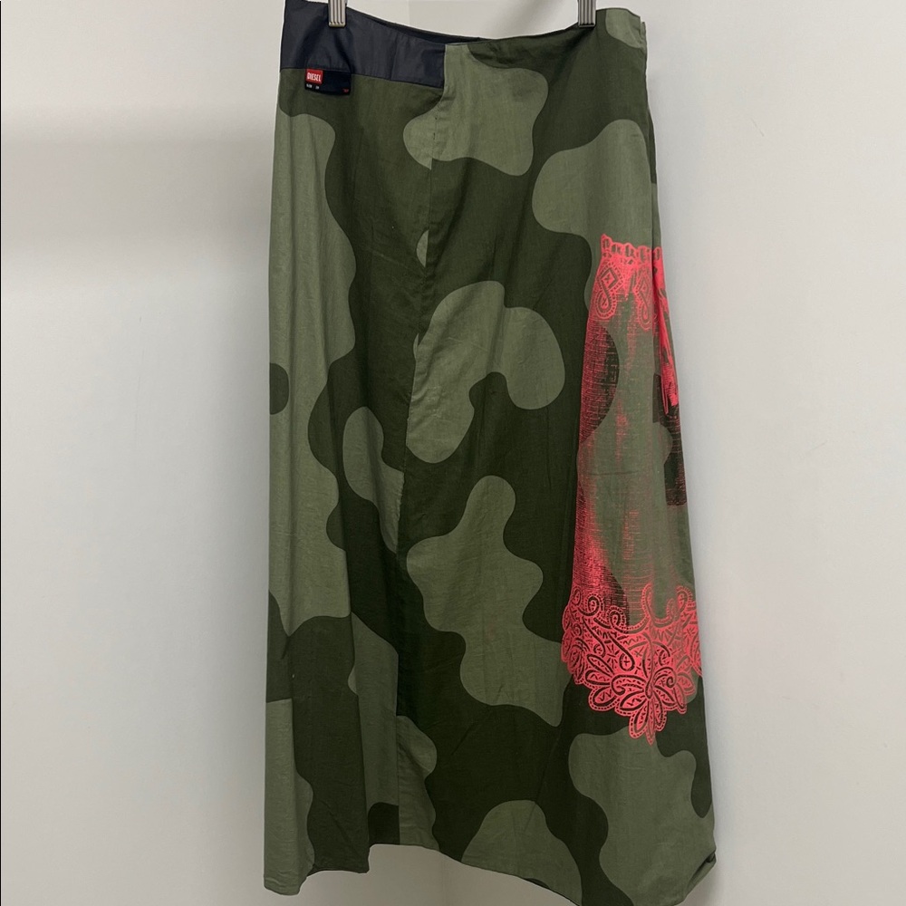 Diesel Asymmetrical Camouflage Skirt with Pink Detail